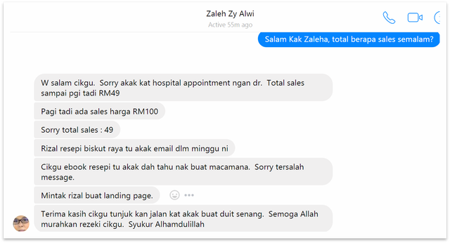 Bukti sales RM3,920 - 49 Sales • 3 Hari (Kak Zaleha, 50)